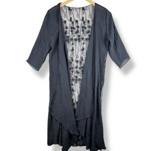 Black Crinkle Lace Long Cardigan Fits Womens Size Medium Whimsigoth Embroidered‎